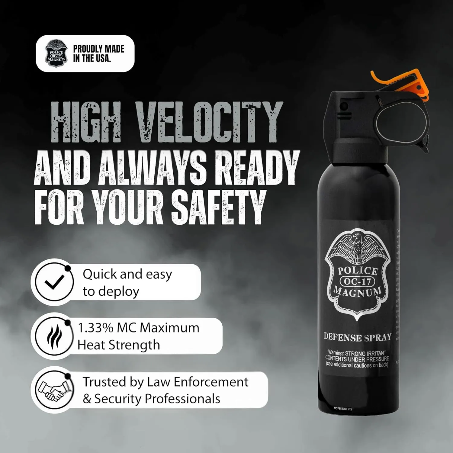 Police Magnum Large Pepper Spray Fogger Self Defense - Tactical Maximum Strength Security & Protection - Black Portable Fire Master Canister - Made in The USA -