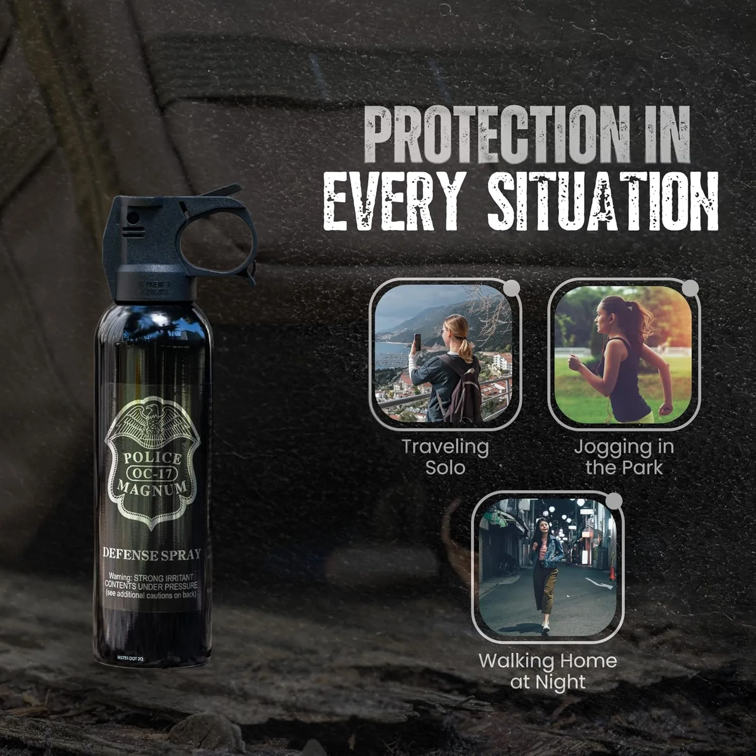 Police Magnum Large Pepper Spray Fogger Self Defense - Tactical Maximum Strength Security & Protection - Black Portable Fire Master Canister - Made in The USA -