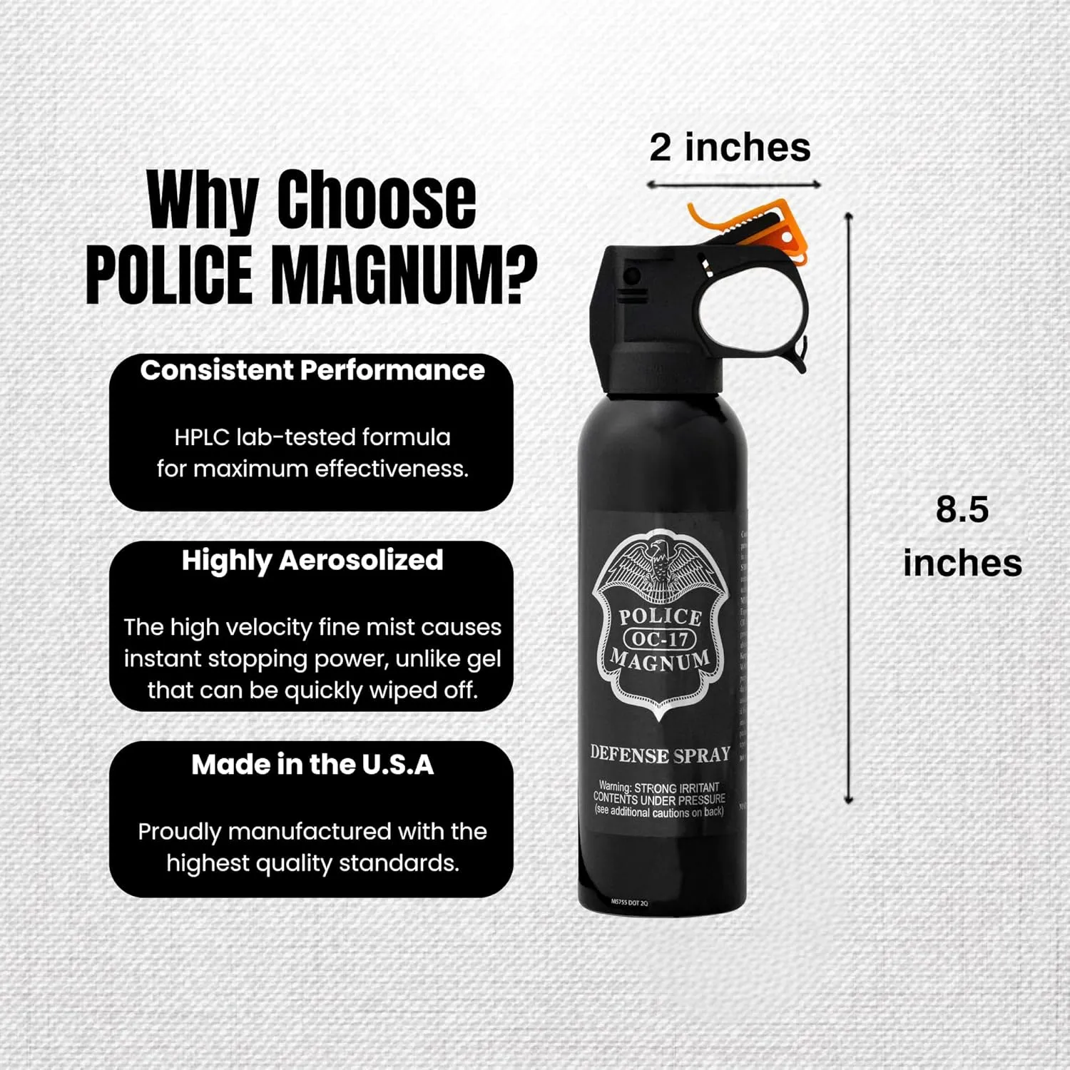 Police Magnum Large Pepper Spray Fogger Self Defense - Tactical Maximum Strength Security & Protection - Black Portable Fire Master Canister - Made in The USA -