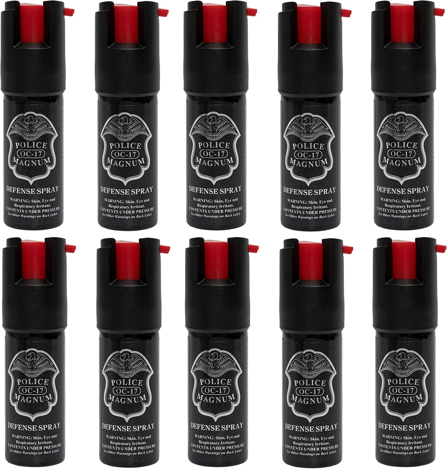 POLICE MAGNUM Mini Pepper Spray Self Defense Canisters- Max Heat Strength- Small & Discreet - Made in The USA (10 Pack 1/2oz Twist Lock)