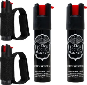 Police Magnum Pepper Spray Runner Safety Gear Bundle kit- Made in The USA- 2 Pack 1/2oz Black Joggers- 2 Pack 3/4oz Twist Locks