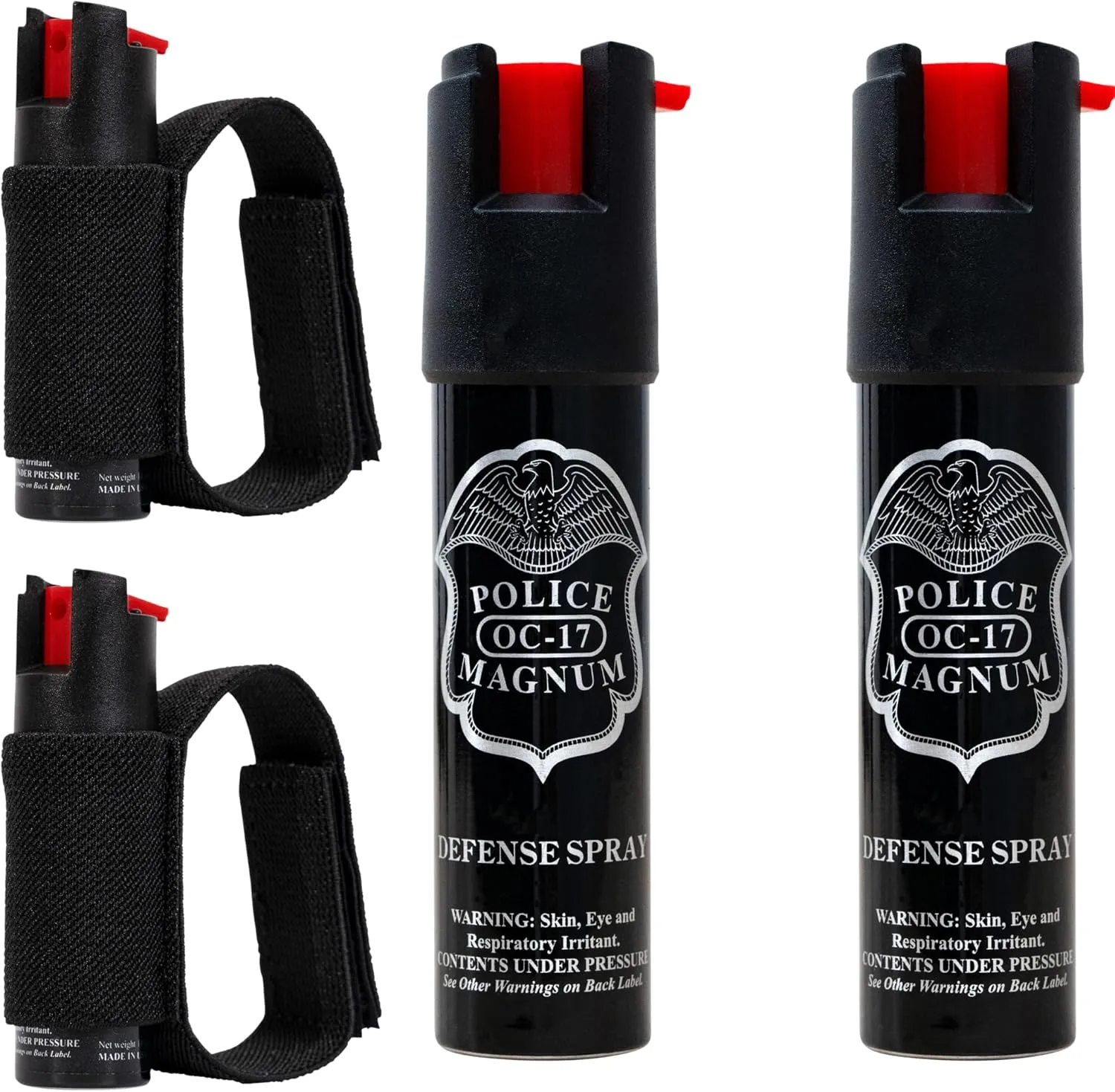 Police Magnum Pepper Spray Runner Safety Gear Bundle kit- Made in The USA- 2 Pack 1/2oz Black Joggers- 2 Pack 3/4oz Twist Locks