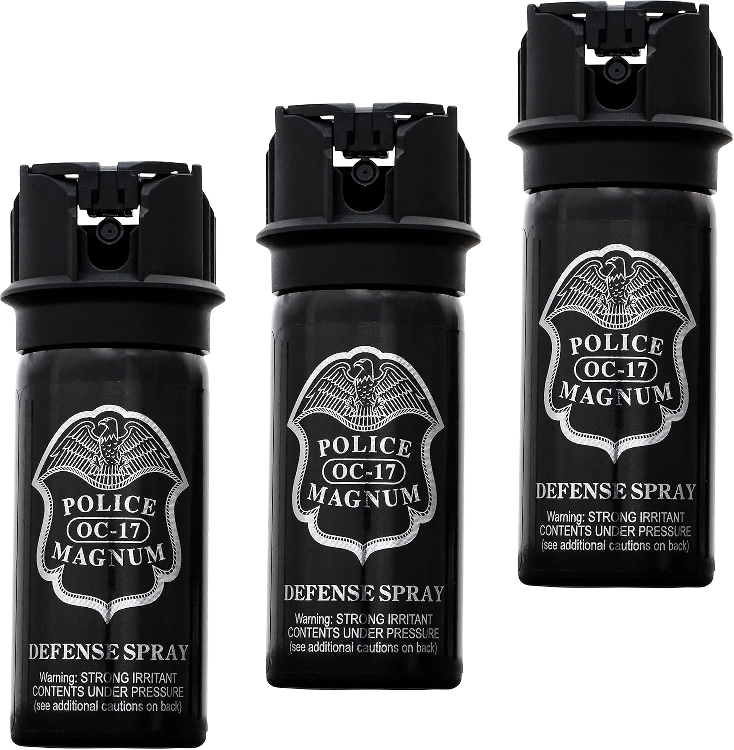 POLICE MAGNUM Pepper Spray Self Defense- Max Strength 14-16ft Range- Made in The USA - 3 Pack 2oz Flip Top Stream