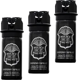 POLICE MAGNUM Pepper Spray Self Defense- Max Strength 14-16ft Range- Made in The USA - 3 Pack 2oz Flip Top Stream