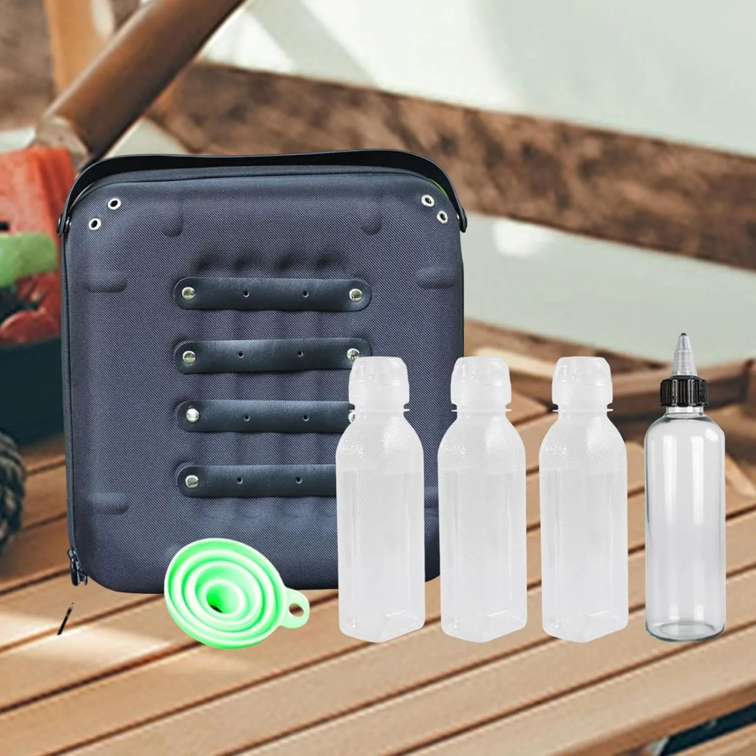Portable Camping Gear Container Picnic Seasoning Storage Bag with Funnel EVA Cooking Utensil Holder for Travel Hiking Fishing, Black