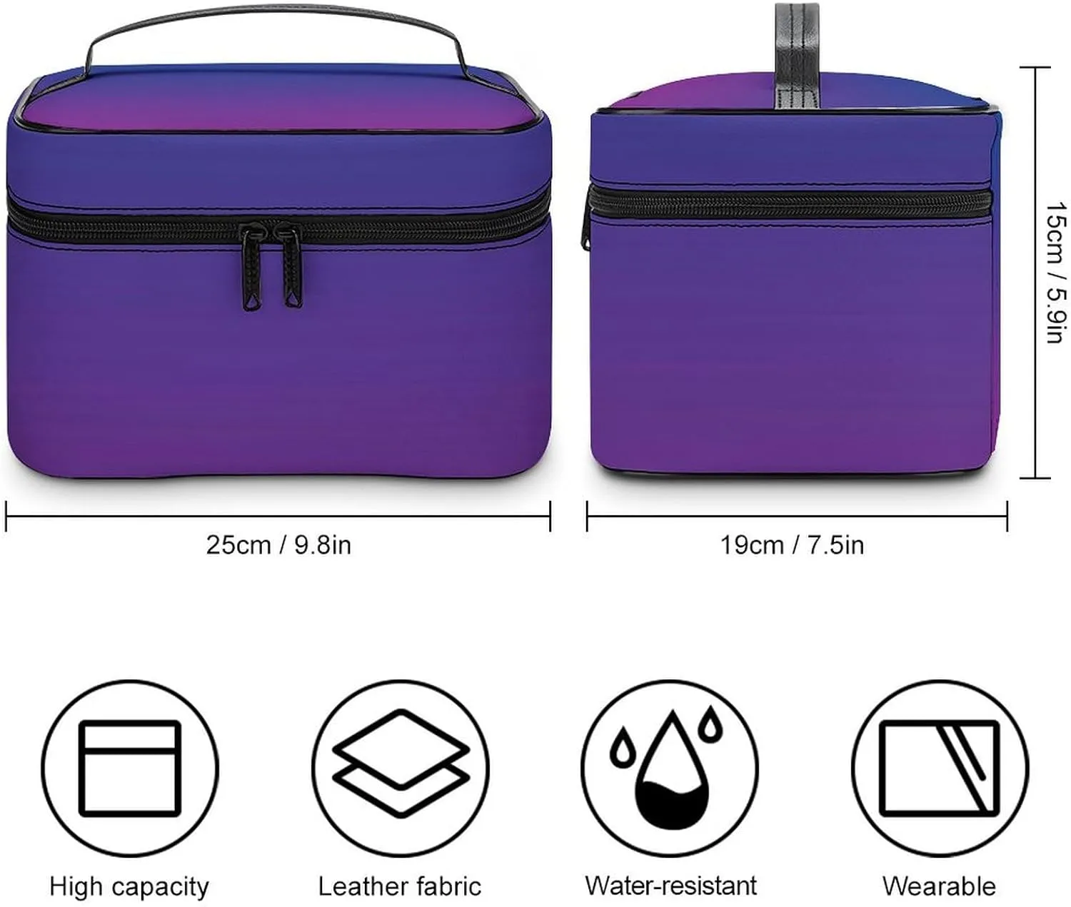 Portable Make Bag, Neon Dark Blue and Purple Ombre Cosmetic Case Portable Cosmetic Portable Organizer for Men & Women