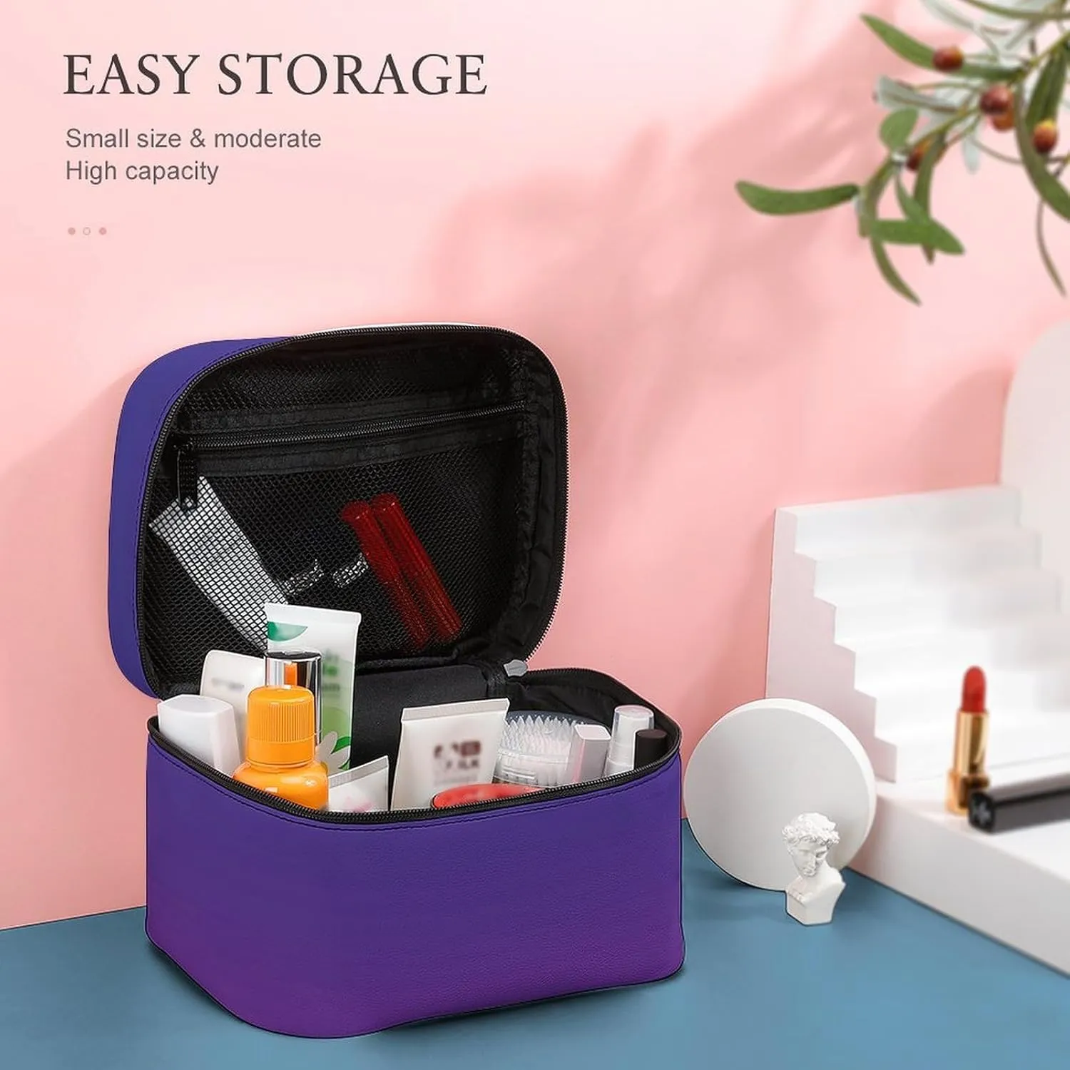 Portable Make Bag, Neon Dark Blue and Purple Ombre Cosmetic Case Portable Cosmetic Portable Organizer for Men & Women