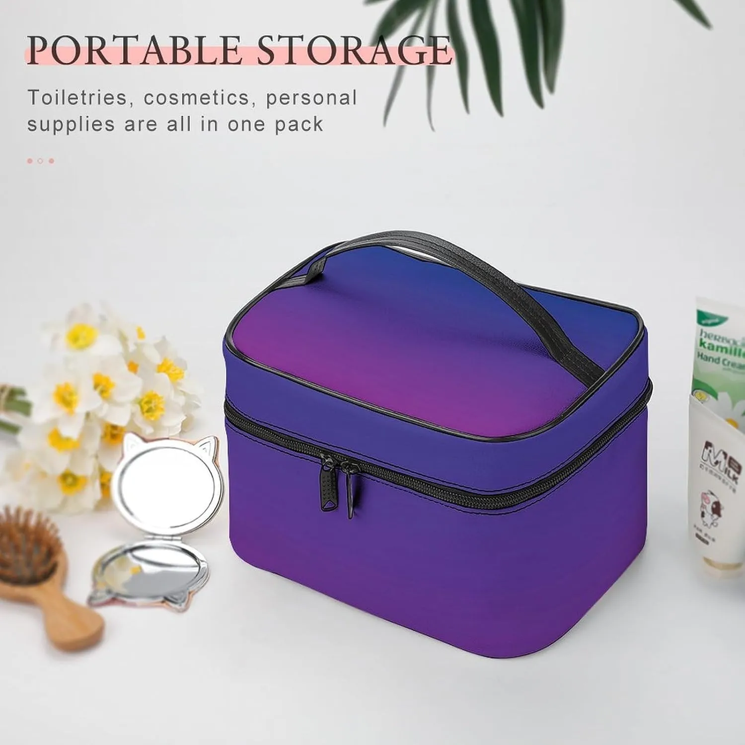Portable Make Bag, Neon Dark Blue and Purple Ombre Cosmetic Case Portable Cosmetic Portable Organizer for Men & Women