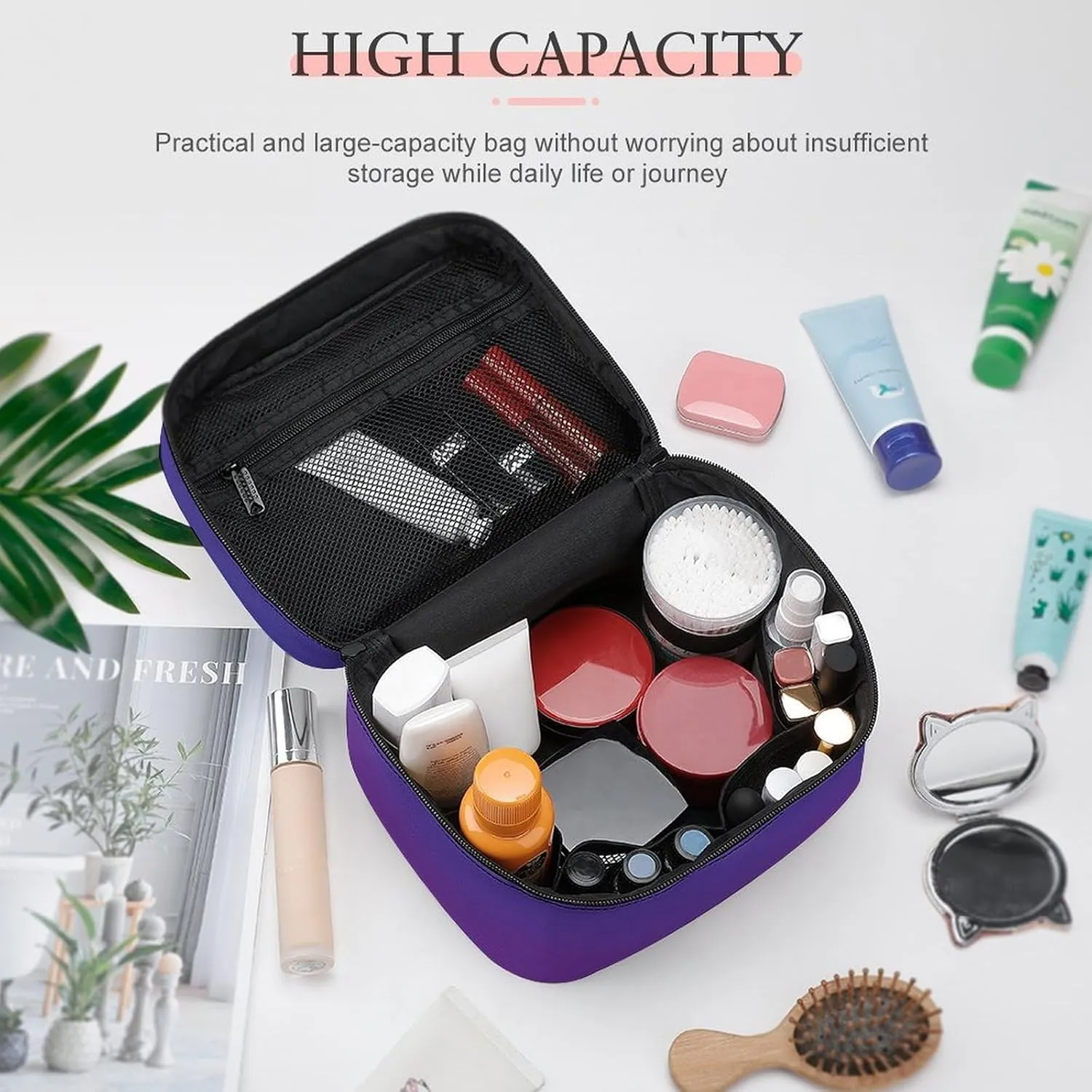 Portable Make Bag, Neon Dark Blue and Purple Ombre Cosmetic Case Portable Cosmetic Portable Organizer for Men & Women