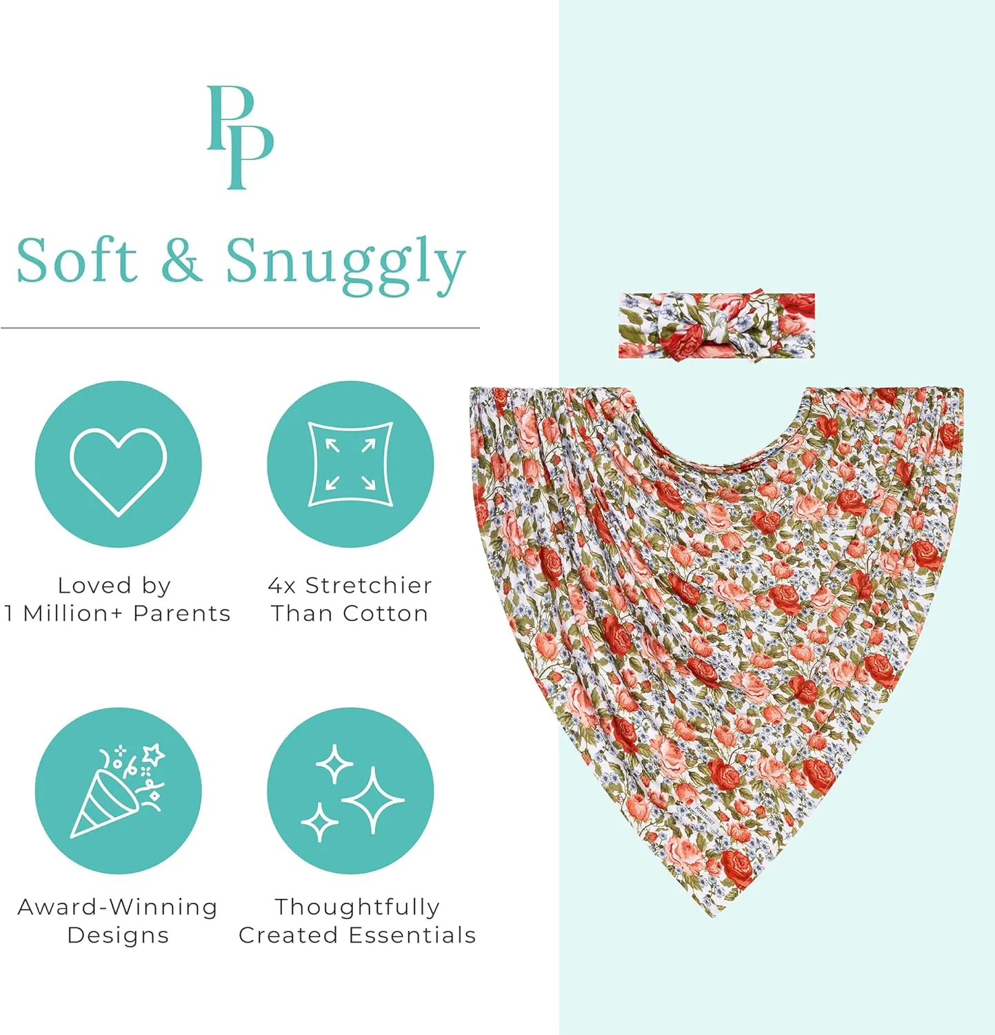 Posh Peanut Swaddle Blanket   Headband Set - Soft Newborn Swaddle Doubles As a Stroller, Receiving Blanket, and Nursing Cover - Matching Baby Swaddles & Headbands for Everyday