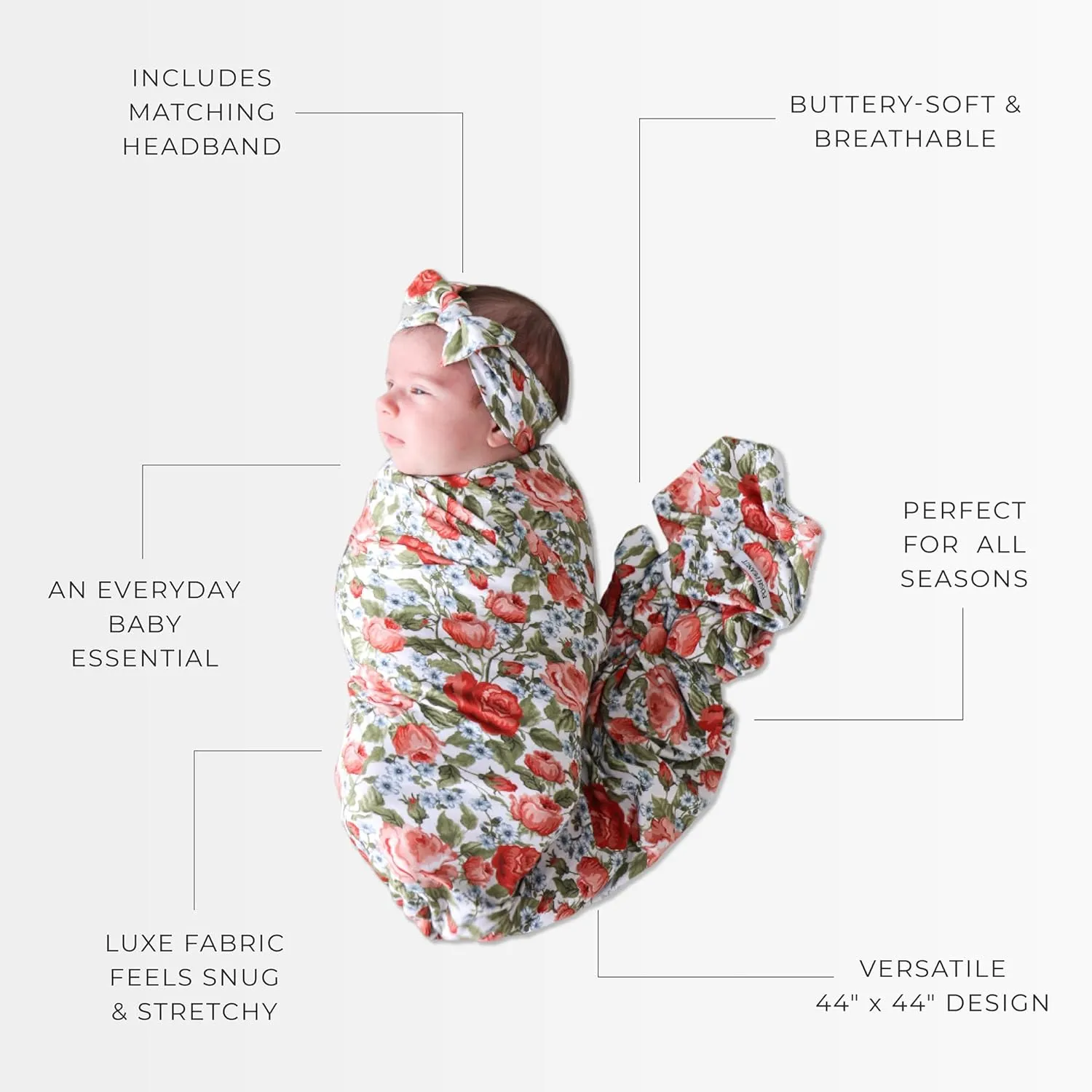 Posh Peanut Swaddle Blanket   Headband Set - Soft Newborn Swaddle Doubles As a Stroller, Receiving Blanket, and Nursing Cover - Matching Baby Swaddles & Headbands for Everyday