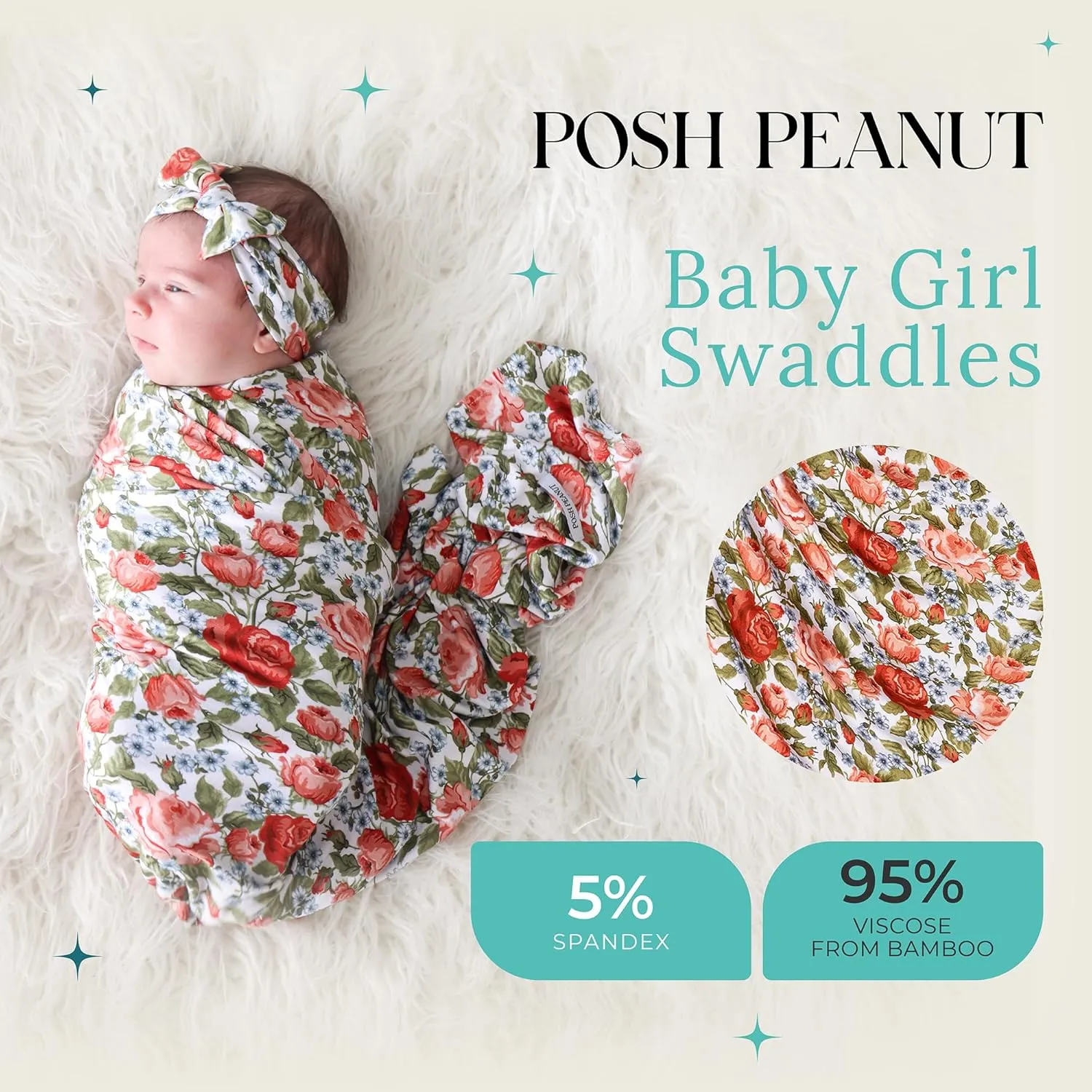 Posh Peanut Swaddle Blanket   Headband Set - Soft Newborn Swaddle Doubles As a Stroller, Receiving Blanket, and Nursing Cover - Matching Baby Swaddles & Headbands for Everyday