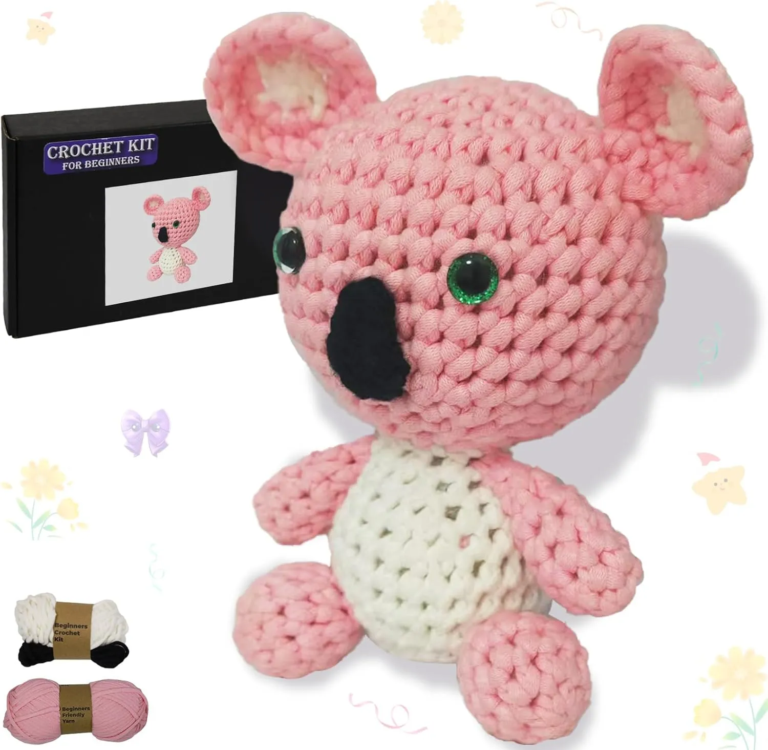 Posurry Crochet Kit for Beginners Animals. Suitable for Adults and Kids. The Customized Yarn is Ideal for Women Beginners.,Includes Detailed Video Tutorials and Ilustrations,It's a Cute Pink Koala