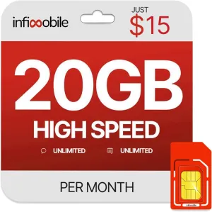 Prepaid Unlimited Plan: 1 Month | 20GB High-Speed Data Per Month | Unlimited Data Talk & Text | Prepaid Plan Service SIM Card | Nationwide Coverage | 4G, 5G Network