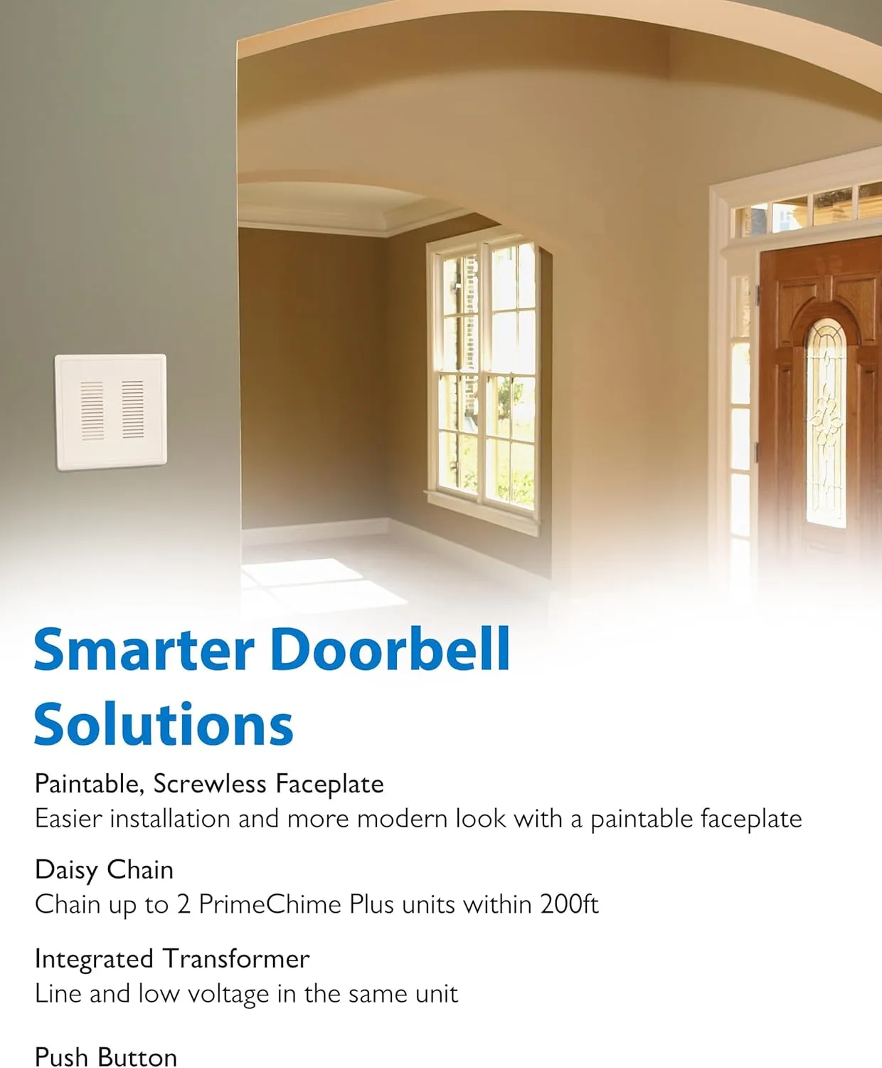 PrimeChime Plus 2 Electric Doorbell Kit - Doorbells for Home - Includes Selectable Ring Chimes - Basic Button, White - NICOR Lighting