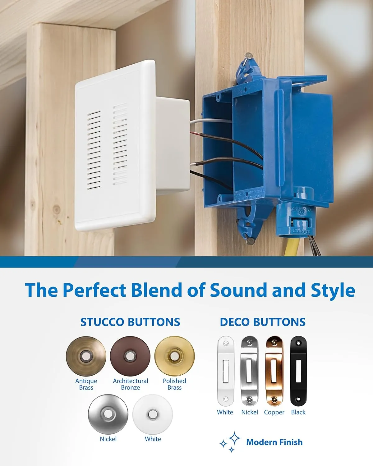 PrimeChime Plus 2 Electric Doorbell Kit - Doorbells for Home - Includes Selectable Ring Chimes - Basic Button, White - NICOR Lighting