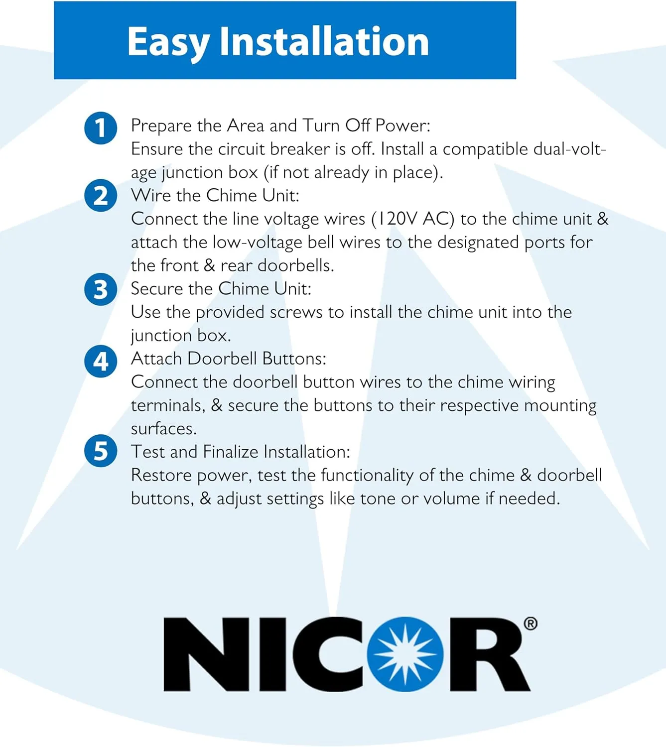 PrimeChime Plus 2 Electric Doorbell Kit - Doorbells for Home - Includes Selectable Ring Chimes - Basic Button, White - NICOR Lighting