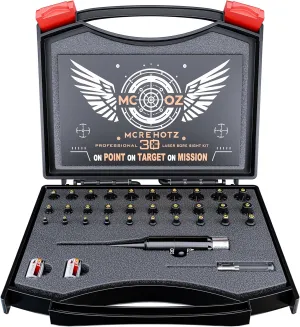 Professional Tactical Laser Boresighter Kit： Red or Green Bore Sight with 30 Adapters - Multiple Caliber Bore Sighting Laser - .17 Cal to 12GA Rifle Pistol Bore sighter - Perfectly Choice for All Gun