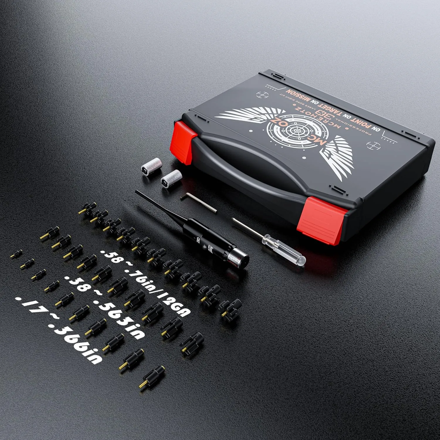 Professional Tactical Laser Boresighter Kit： Red or Green Bore Sight with 30 Adapters - Multiple Caliber Bore Sighting Laser - .17 Cal to 12GA Rifle Pistol Bore sighter - Perfectly Choice for All Gun