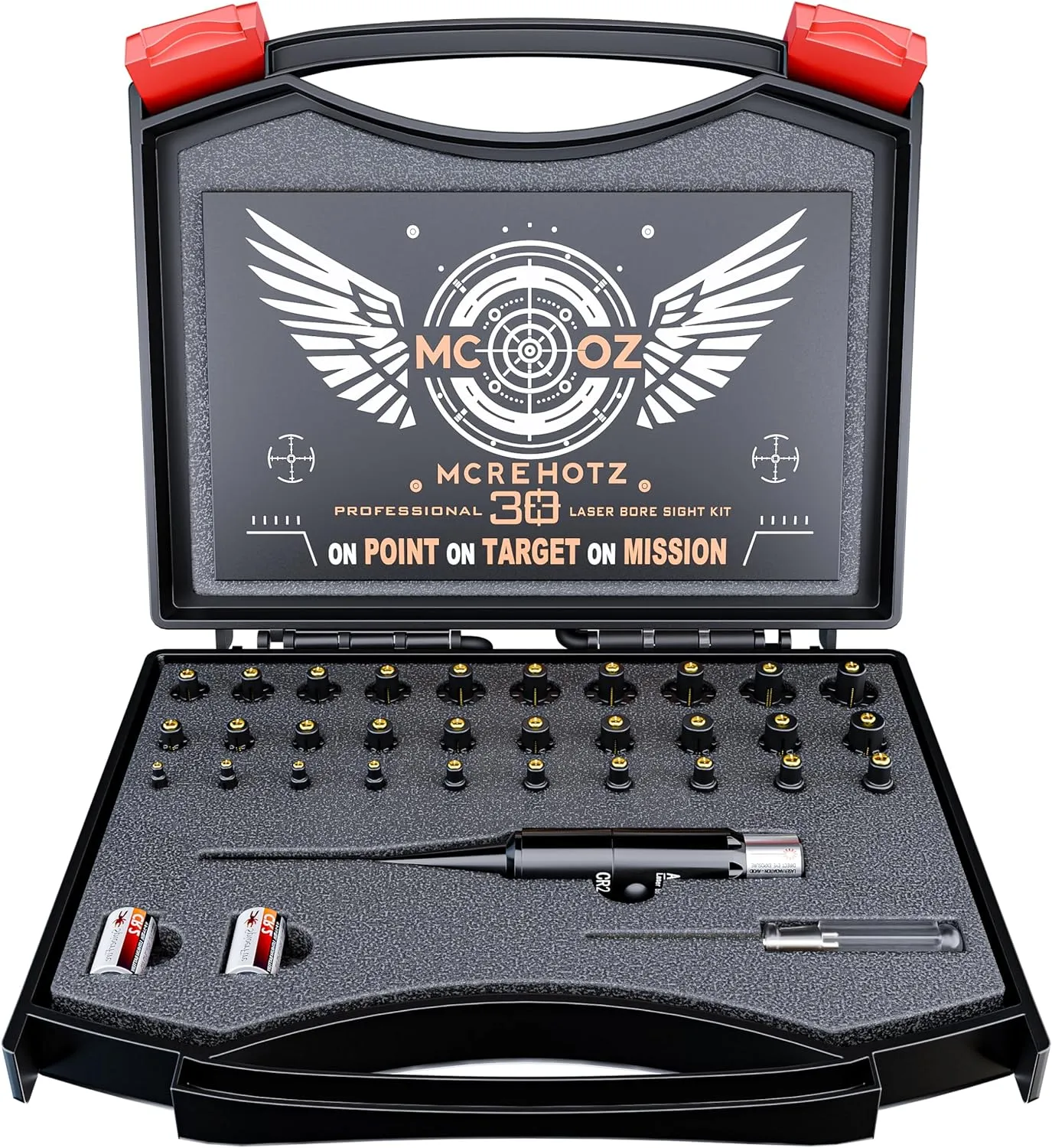 Professional Tactical Laser Boresighter Kit： Red or Green Bore Sight with 30 Adapters - Multiple Caliber Bore Sighting Laser - .17 Cal to 12GA Rifle Pistol Bore sighter - Perfectly Choice for All Gun