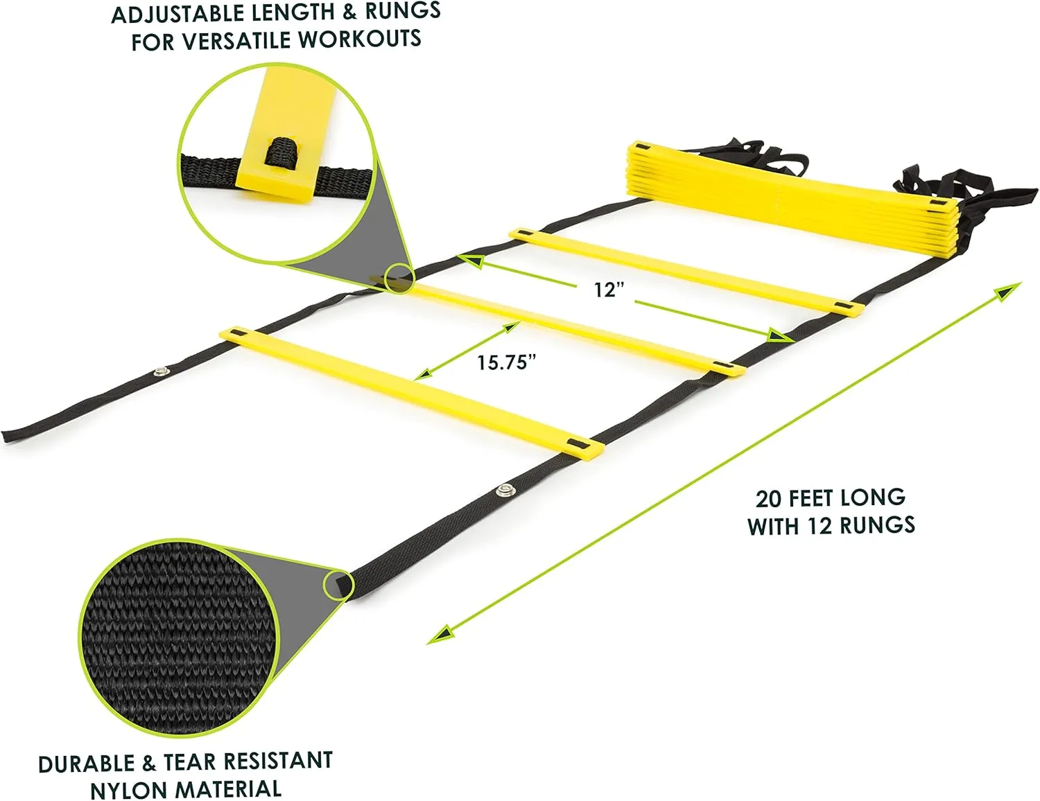 ProsourceFit Speed Agility Ladder 8, 12 and 20 Rung for Speed Training and Sports Agility Workouts with Free Carrying Bag