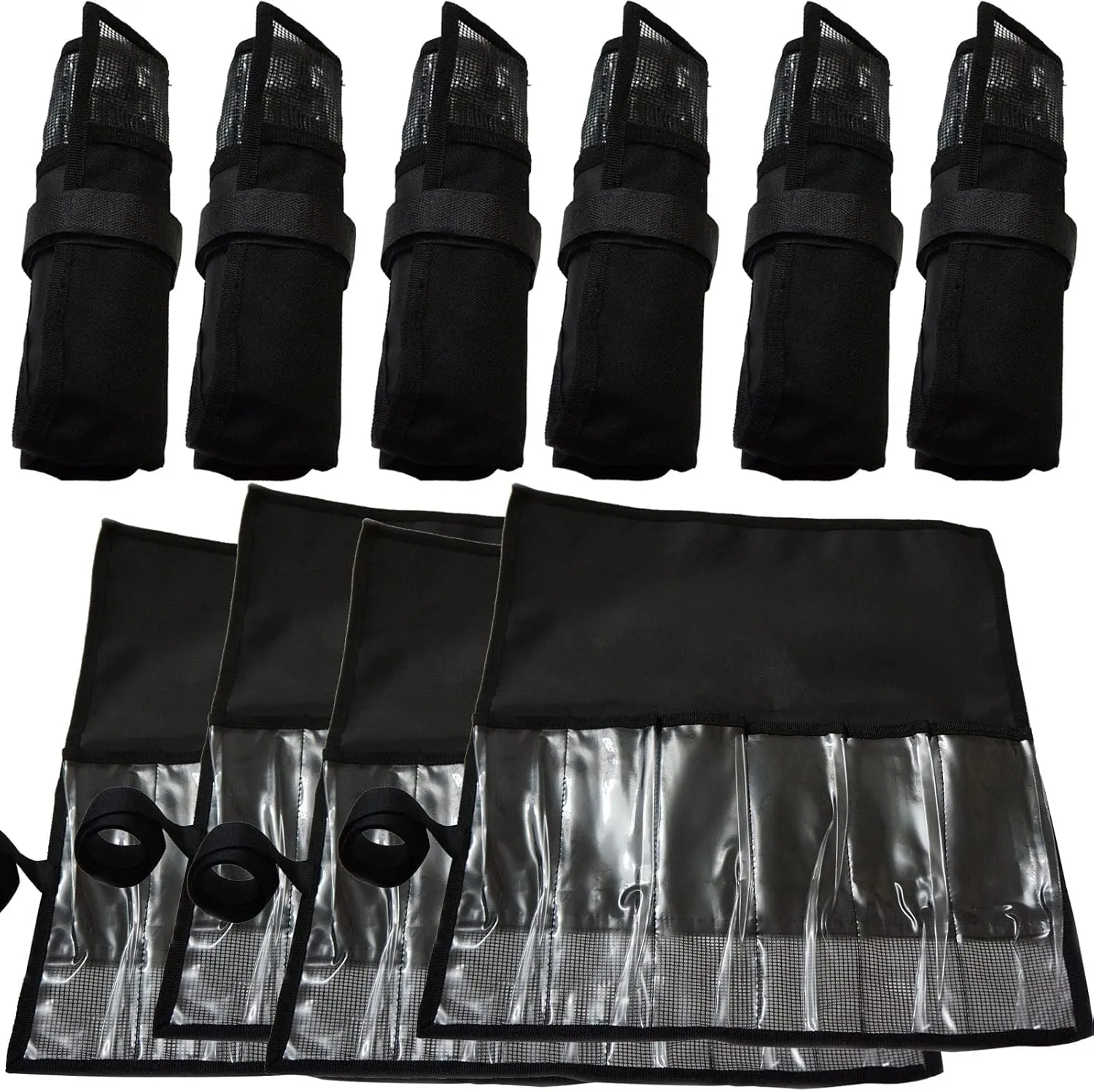 Qty 10 Black Fishing 6-Pocket Roll-up Trolling Tackle Storage Jig Bait Lures Bags 16" by 15"