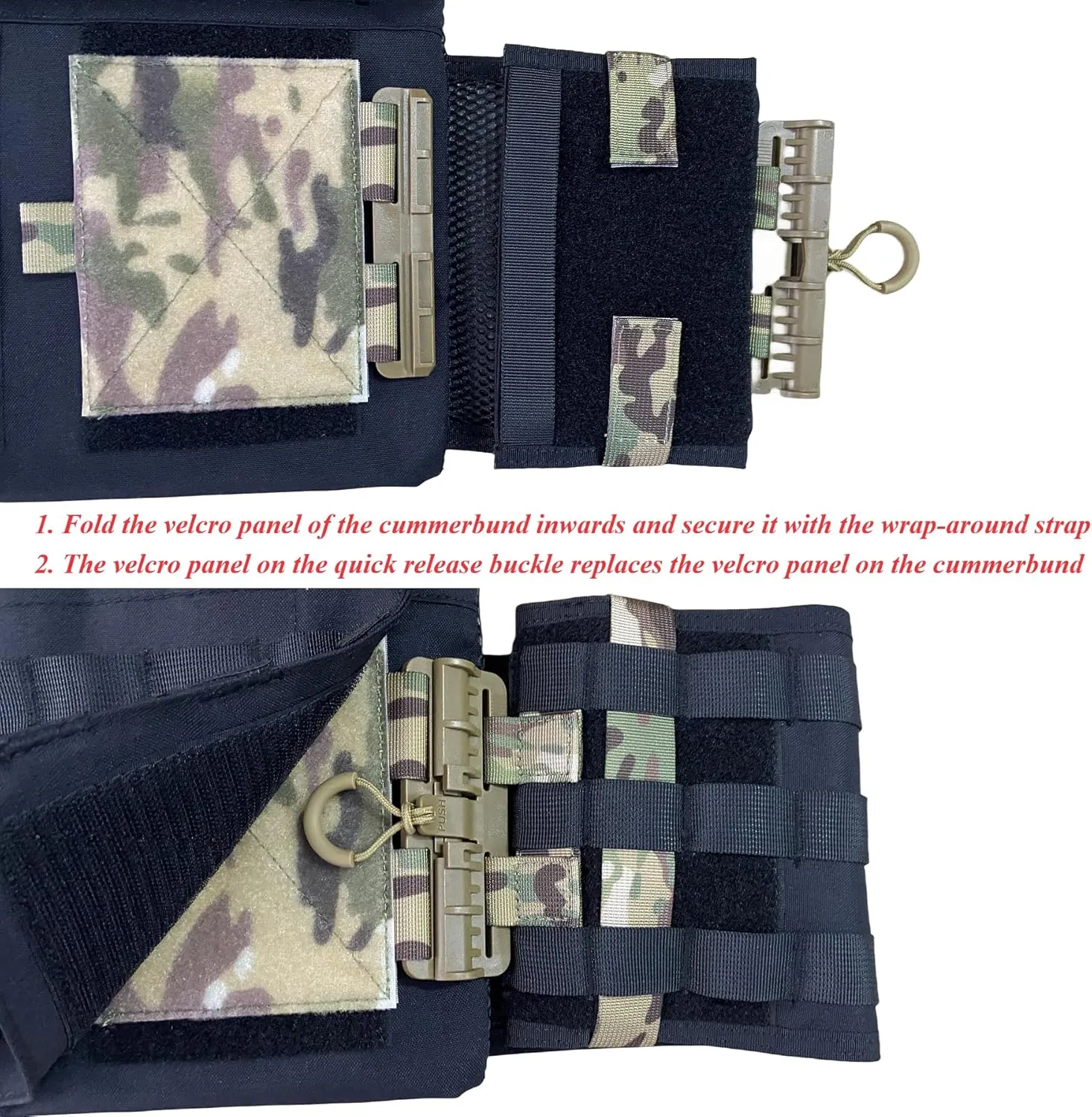Quick Release Cummerbund Conversion Attachment for Tactical MOLLE Vest Quick Disconnect Buckle Hook & Loop Strap & Flap Adapter for Airsoft/Training Vest Accessories