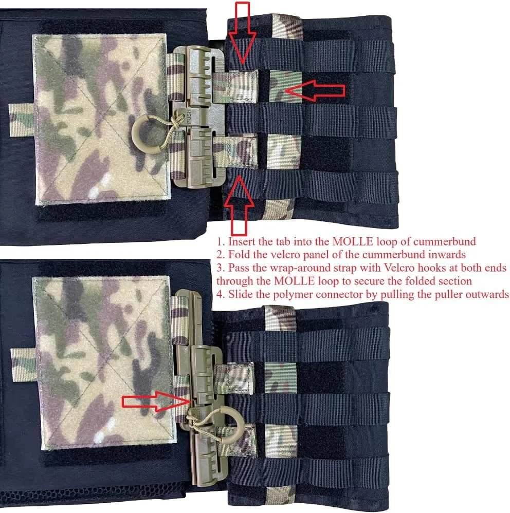 Quick Release Cummerbund Conversion Attachment for Tactical MOLLE Vest Quick Disconnect Buckle Hook & Loop Strap & Flap Adapter for Airsoft/Training Vest Accessories