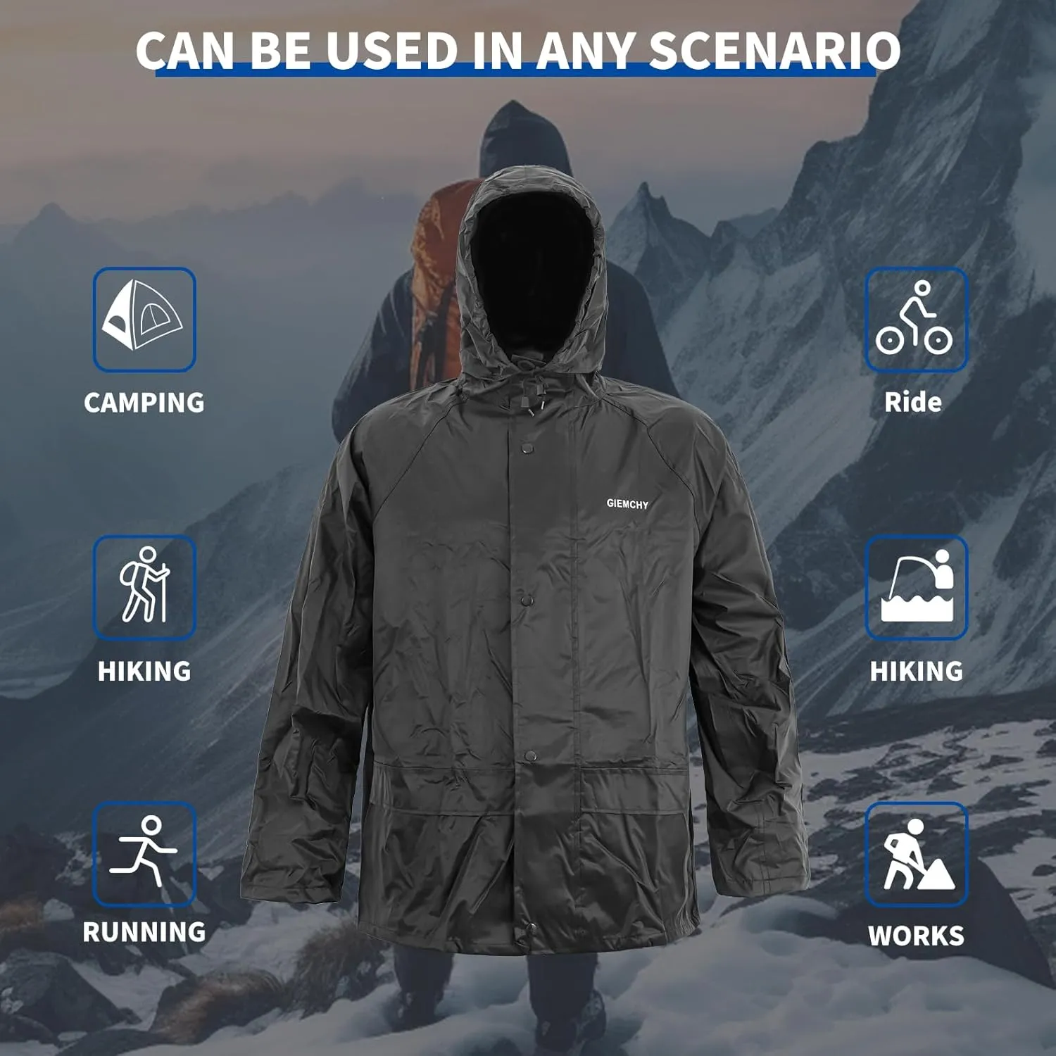 Raincoat Suit Outdoor Waterproof Breathable High Reflective High Performance Durable Rain Gear Hooded Jacket