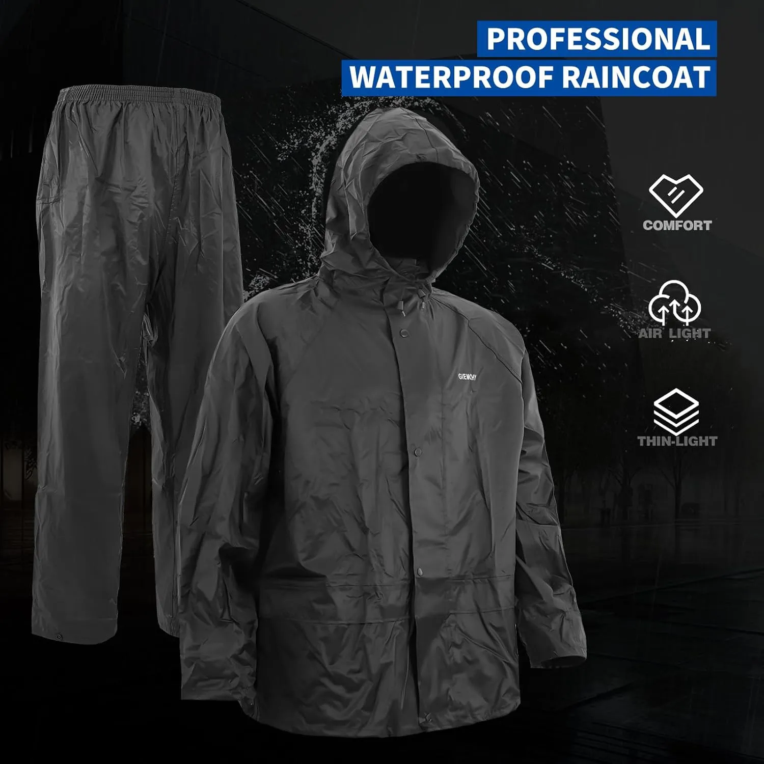 Raincoat Suit Outdoor Waterproof Breathable High Reflective High Performance Durable Rain Gear Hooded Jacket