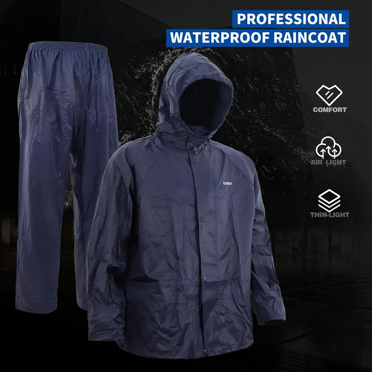 Raincoat Suit Outdoor Waterproof Breathable High Reflective High Performance Durable Rain Gear Hooded Jacket