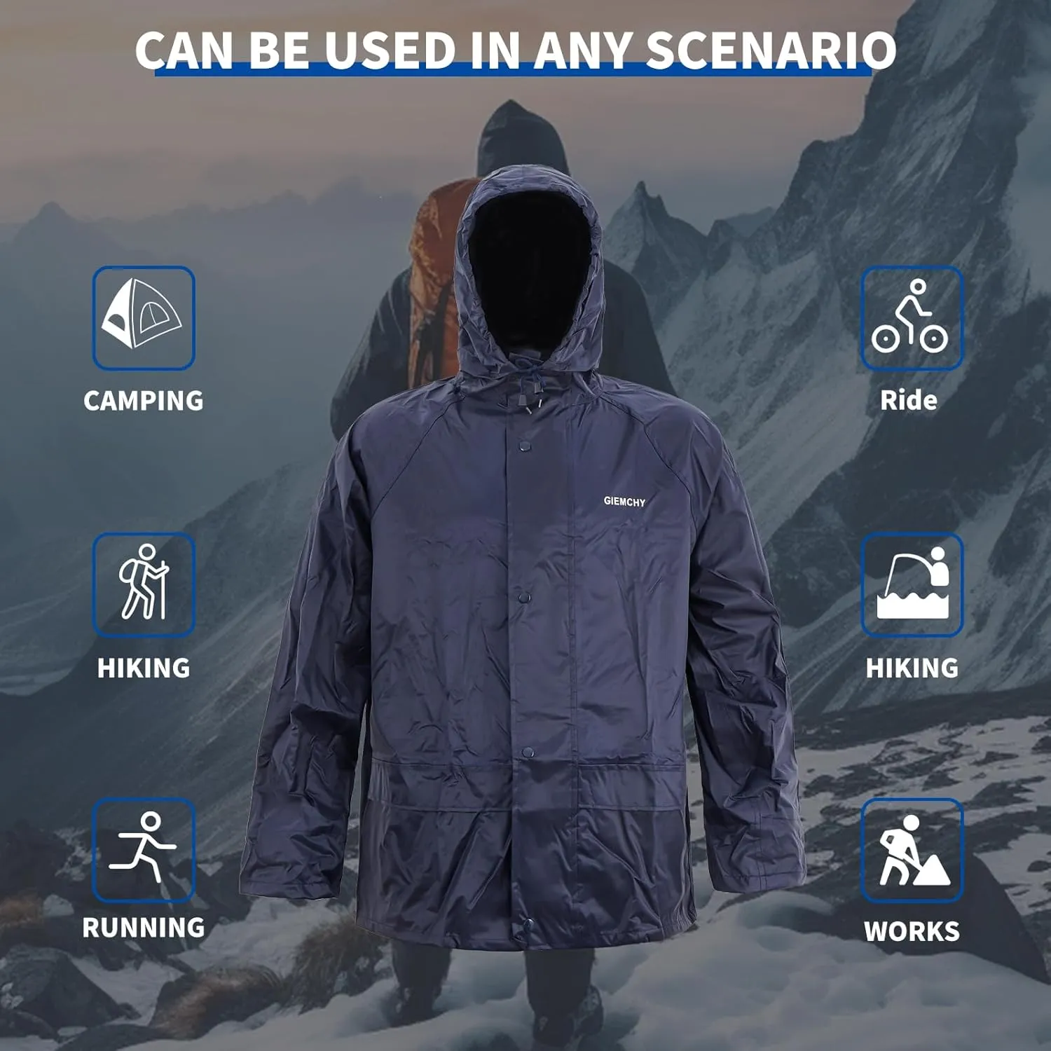 Raincoat Suit Outdoor Waterproof Breathable High Reflective High Performance Durable Rain Gear Hooded Jacket