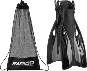 Rapido Boutique Collection Flipper Open Heel Adjustable Snorkel Fin with Snorkeling Gear Carry Bag, Easy Packing and Traveling Snorkeling Swim Fins for Men and Women