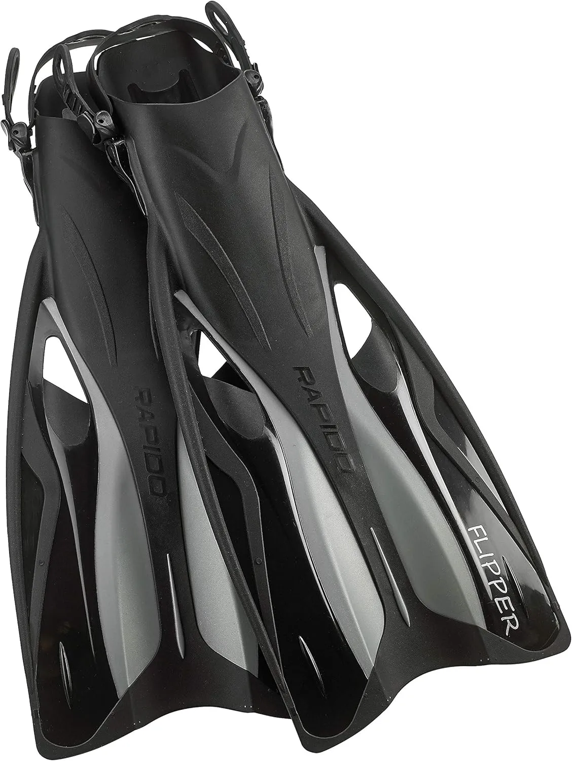 Rapido Boutique Collection Flipper Open Heel Adjustable Snorkel Fin with Snorkeling Gear Carry Bag, Easy Packing and Traveling Snorkeling Swim Fins for Men and Women
