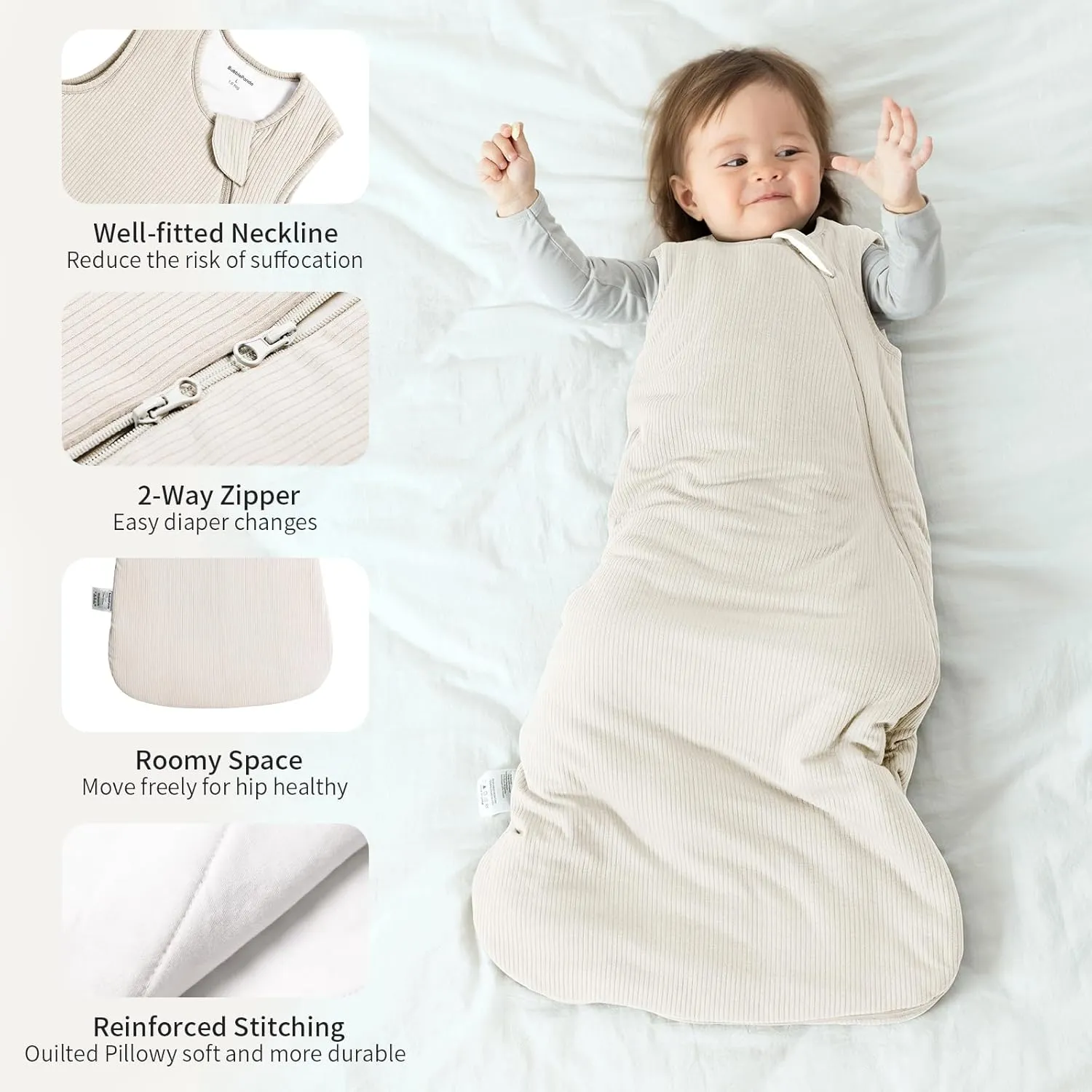 Rayon Made from Bamboo Sleep Sack 0-6 Months Newborn Infant Sleep Sack 0-3 Months 1.0 Tog Breathable Baby Wearable Blanket With 2-Way Zipper Unisex Sleeping Bag for Babies