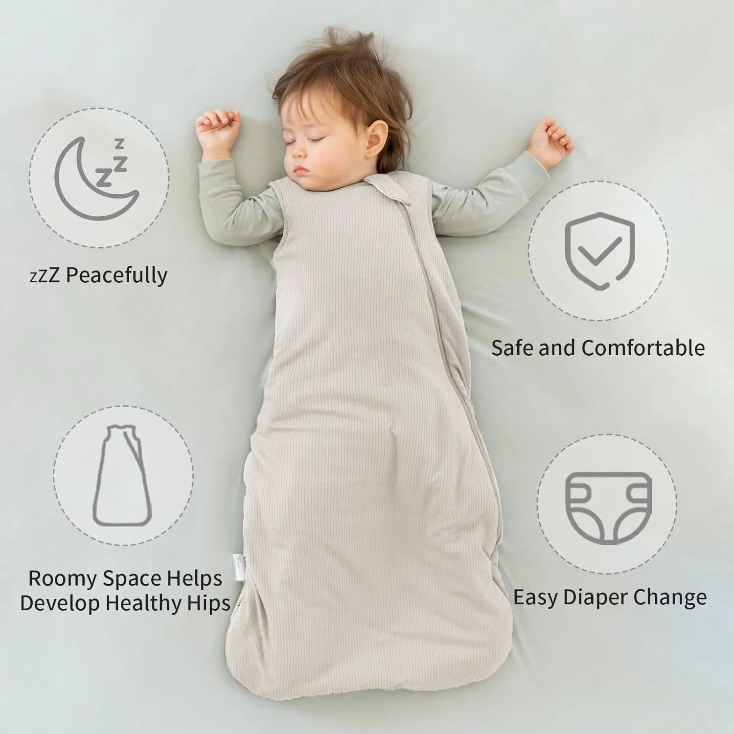 Rayon Made from Bamboo Sleep Sack 0-6 Months Newborn Infant Sleep Sack 0-3 Months 1.0 Tog Breathable Baby Wearable Blanket With 2-Way Zipper Unisex Sleeping Bag for Babies