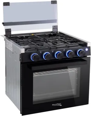 RecPro RV Stove Black Finish | Gas Range 21" Tall | 6500 and 8000 BTU Three Burner | 7100 BTU Oven with 1.8 Cu. Ft Capacity | Optional Vented Range Hood