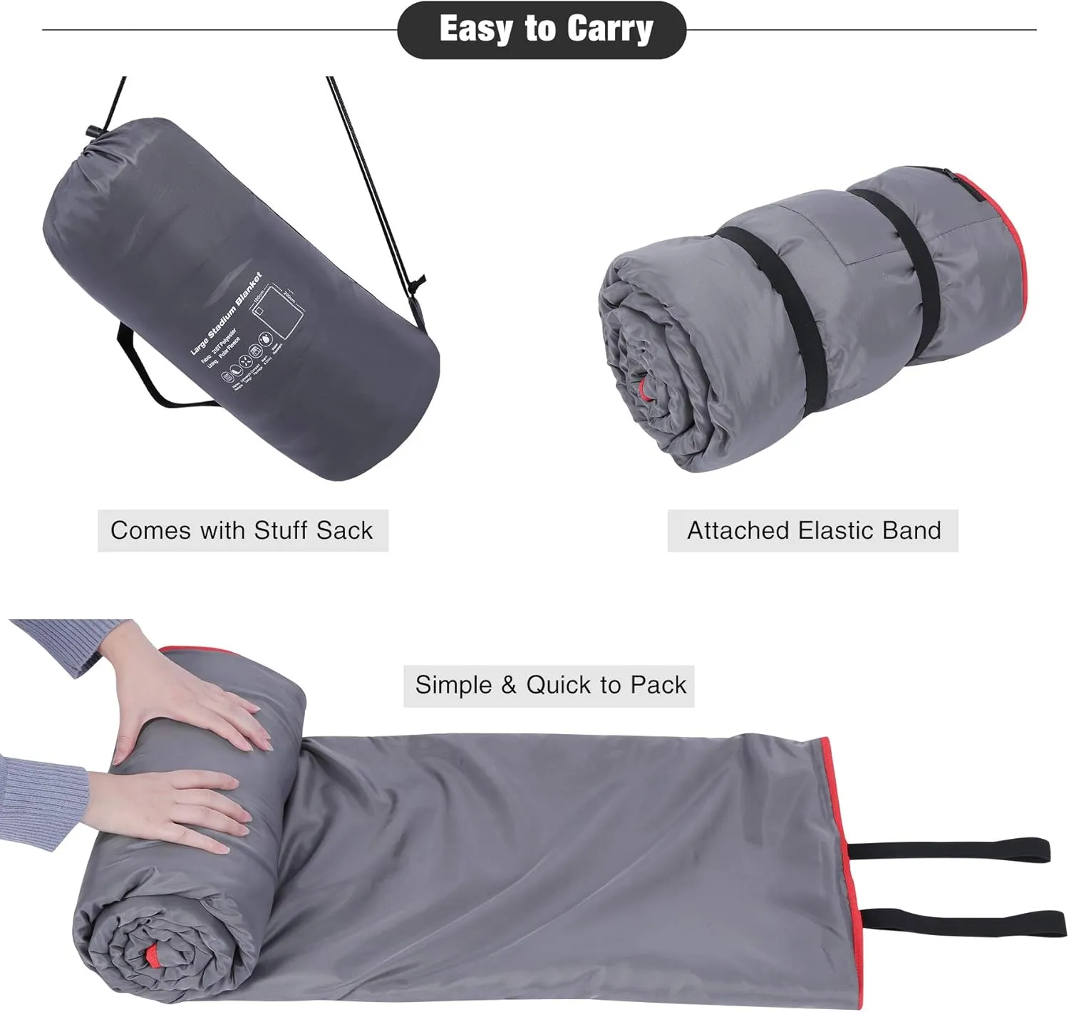 REDCAMP Large Waterproof Stadium Blanket for Cold Weather, Soft Warm Fleece Camping Blanket Windproof for Outdoor Sports, Blue/Red (Outer Grey/Inner Black)