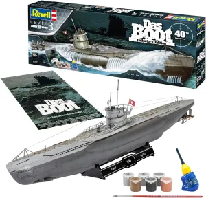 Revell Gift Set 05675 "Das Boot Movie 40 Years Collector's Edition 1:144 Scale Unbuilt Plastic Model Kit with Contacta Professional Glue, Paintbrush, Selected Aqua Color Paints & Repro Movie Poster