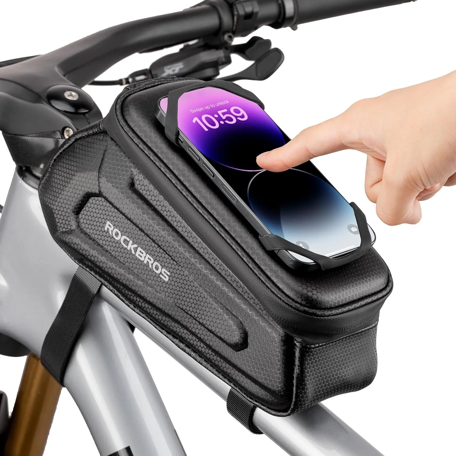 ROCKBROS Bike Bag Phone Holder Bag Bike Top Tube Bag Bicycle Frame Bag Waterproof Bike Bag Pouch Bike Accessories for Mountain Road Bike, MTB, E-bikes, Compatible with Phone Under 6.5"
