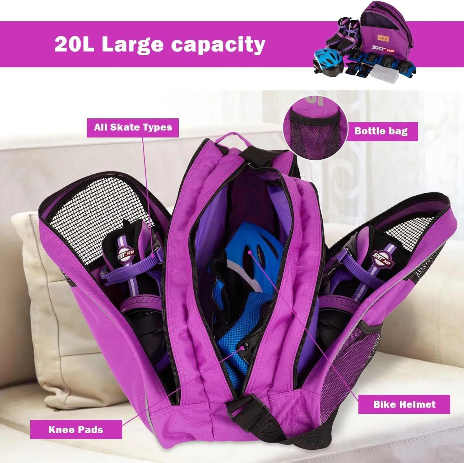 Roller Skate Bag with Adjustable Shoulder Strap for Kids and Adults to Hold Inline Skates and Knee Pads