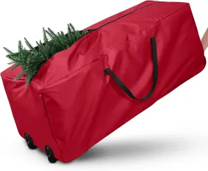Rolling Christmas Tree Storage Bag - Storage for 7.5-Foot Christmas Tree Storage Bag, Durable Handles and Wheels - Large Christmas Tree Box Heavy Duty Xmas Storage Container (Red)