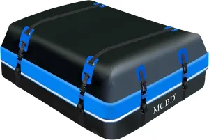 Rooftop Cargo Carrier Bag, 15 Cubic Feet Soft-Shell Waterproof Car Roof Luggage Bag for All Vehicles SUV with/Without Rails, Includes 10 Reinforced Straps   4 Door Hooks,Storage Bag,Anti-Slip Mat,Blue