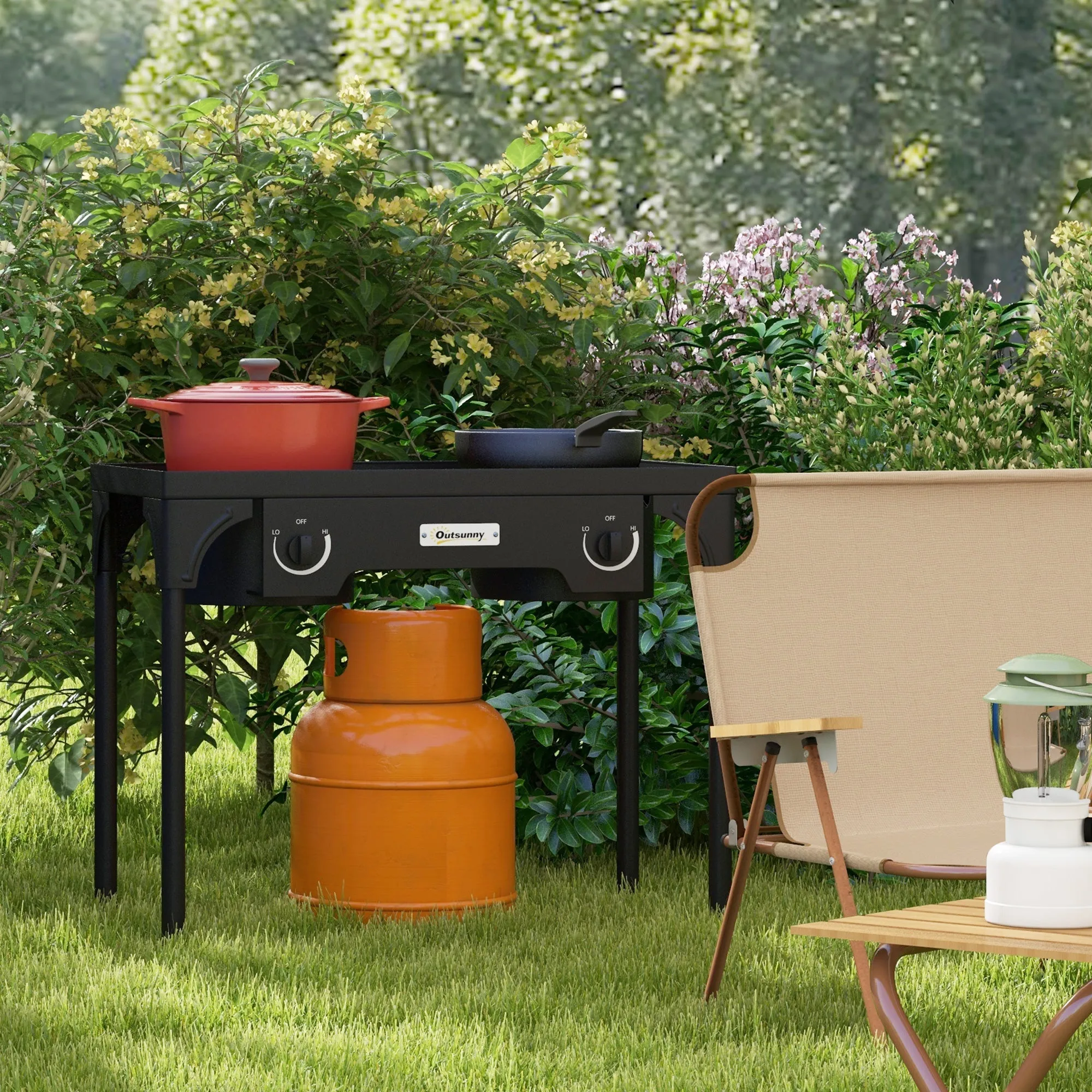 Rootz Kocher 2 Burner Propane Stove - Portable Cooker - Outdoor Camping Grill - 150,000 BTU - Easy Assembly - 79cm x 40cm x 73cm
