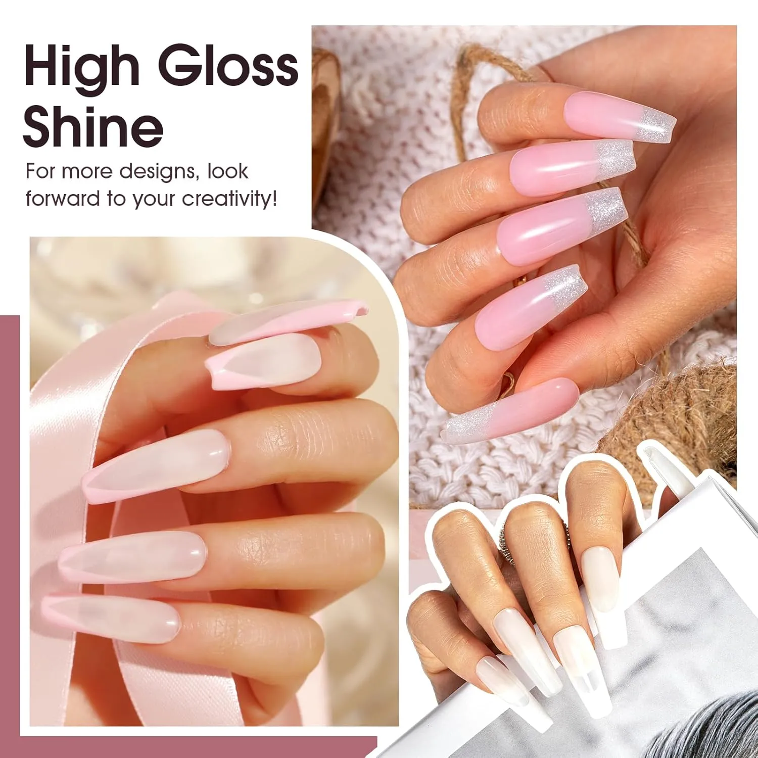 ROSALIND Poly Nail Gel Set, 8 Colors Mini Clear Neutral Poly Extension Gel Set, Nude Pink Builder Extension Kit for Nail Art Design Easy DIY Gift for Women