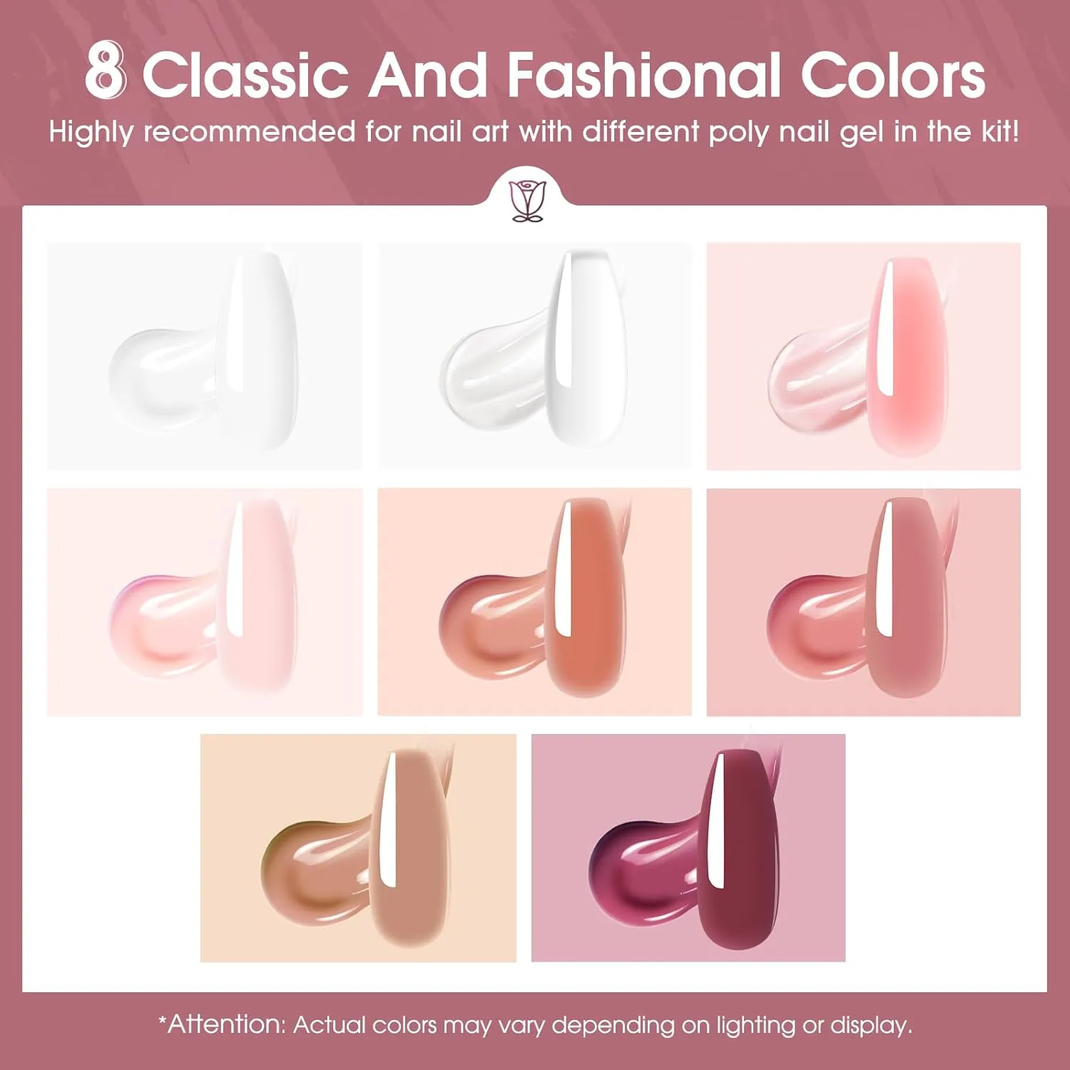 ROSALIND Poly Nail Gel Set, 8 Colors Mini Clear Neutral Poly Extension Gel Set, Nude Pink Builder Extension Kit for Nail Art Design Easy DIY Gift for Women