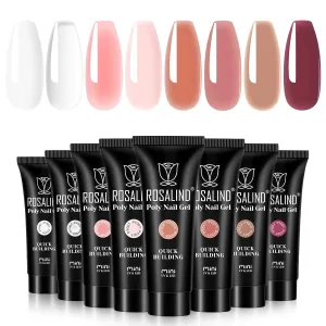 ROSALIND Poly Nail Gel Set, 8 Colors Mini Clear Neutral Poly Extension Gel Set, Nude Pink Builder Extension Kit for Nail Art Design Easy DIY Gift for Women