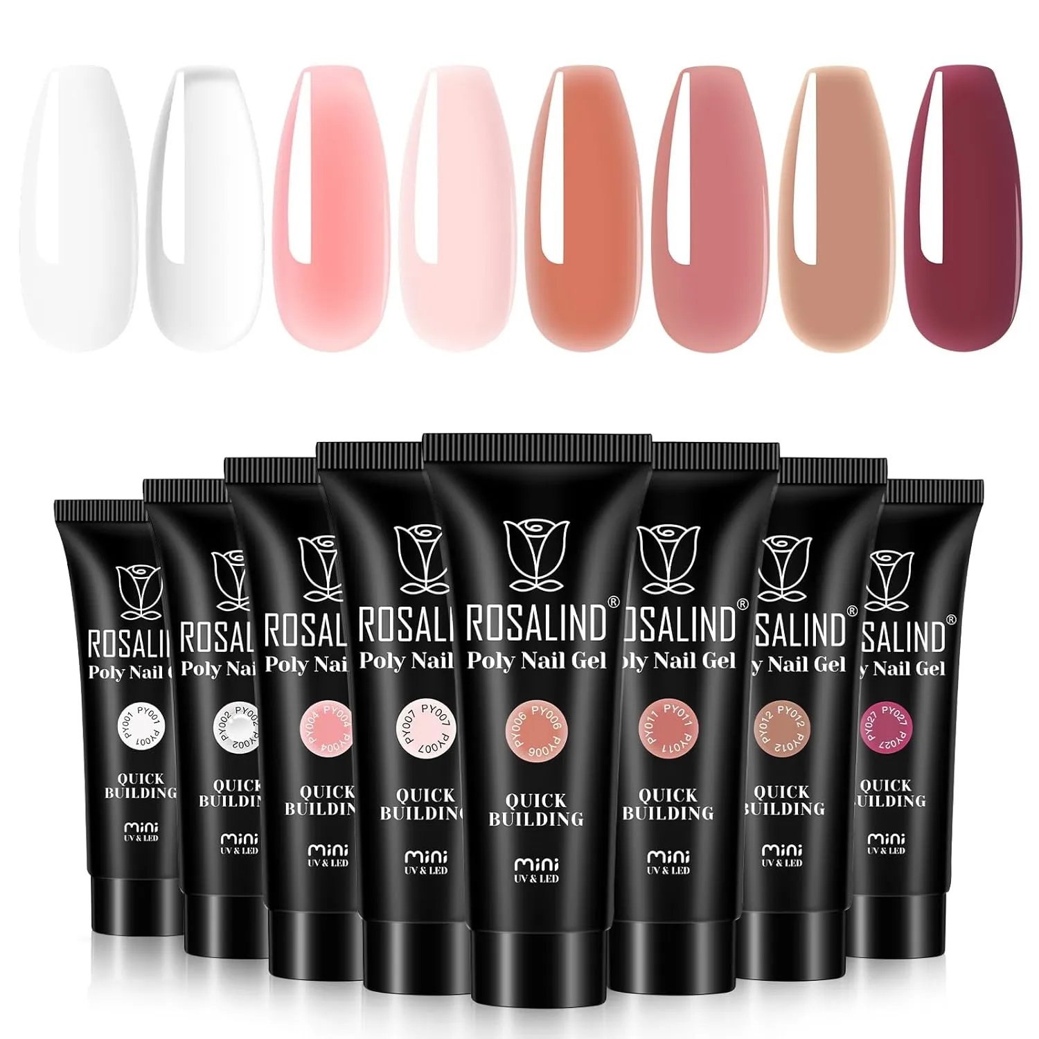 ROSALIND Poly Nail Gel Set, 8 Colors Mini Clear Neutral Poly Extension Gel Set, Nude Pink Builder Extension Kit for Nail Art Design Easy DIY Gift for Women