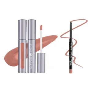 Runway Rogue Classic Gloss ‘Supermodel’, Medium-Sheer Nude Hydrating Lip Gloss with Spotlight, Matte Light-Beige Lip Liner and Sharpener