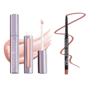 Runway Rogue LuxGloss Kit with Moisturizing Lip Gloss Tube, Photo Filter and Lip Liner Pencil, Nude Awakening